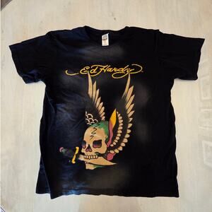 Ed Hardy Graphic Print T-Shirt SZ Large Skull Grunge Y2K